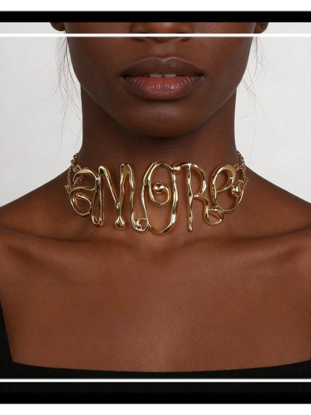 Metallic Amore Necklace Wide Script Word Choker Necklace